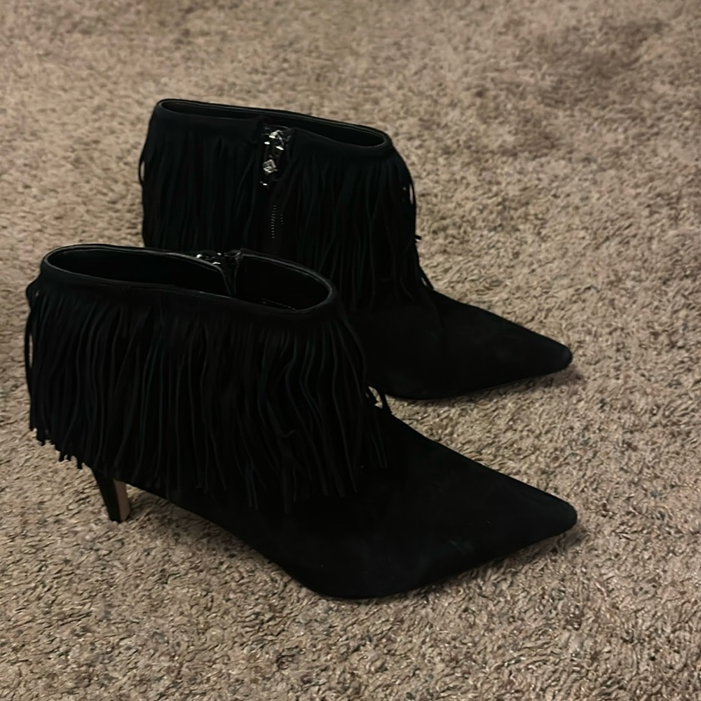 Black Sam Edelman suede fringe booties